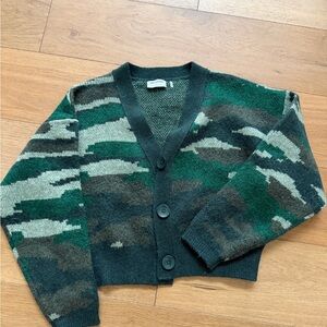 LNA Green and Dark Green Camouflage Cropped Cardigan